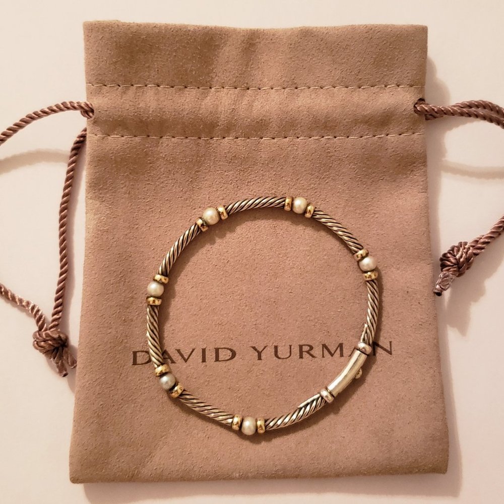 **SOLD**David Yurman Sterling Silver & 14k Y. Gold Pearl Hampton Cable Bracelet